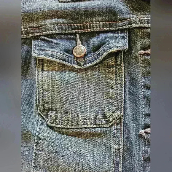 American Rag Dark Wash Distressed Denim/ Jean Jacket, Size Large - Picture 3 of 7